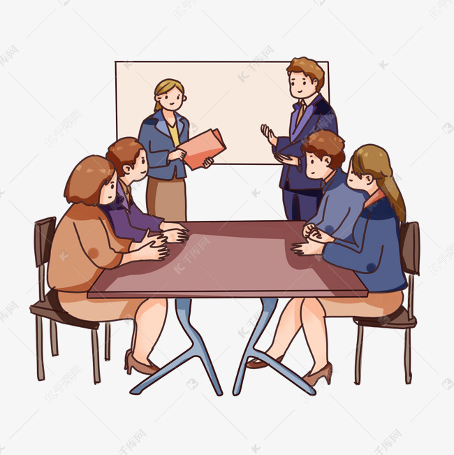 手绘卡通公司开会讨论