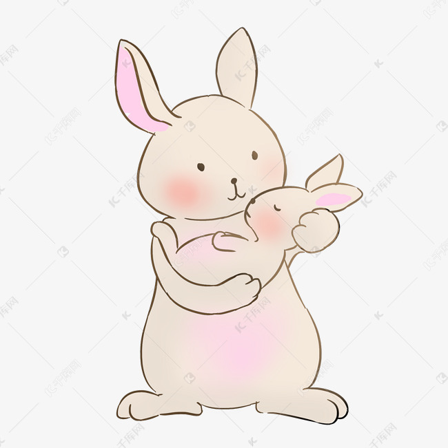 灰色手绘抱着的小兔子元素