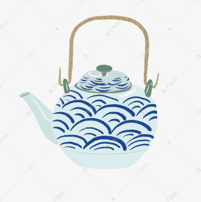 免抠元素 卡通水壶 水壶青花瓷古风素材版权可商用有保障
