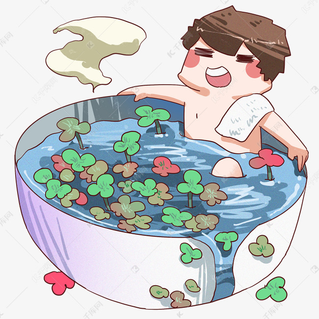 手绘谷雨泡澡插画