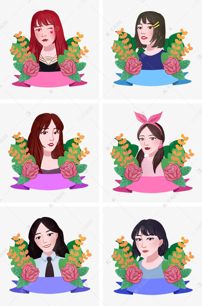 女生节时尚女性人物手绘合集