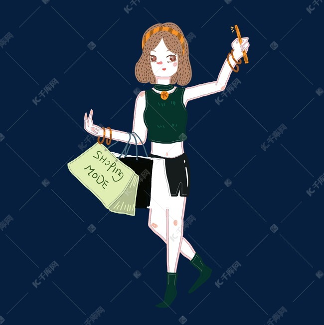满载而归的购物女孩
