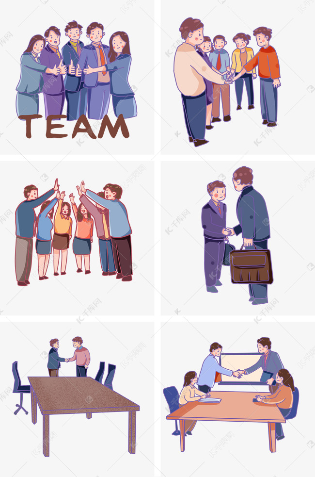 手绘卡通团队合作握手套图