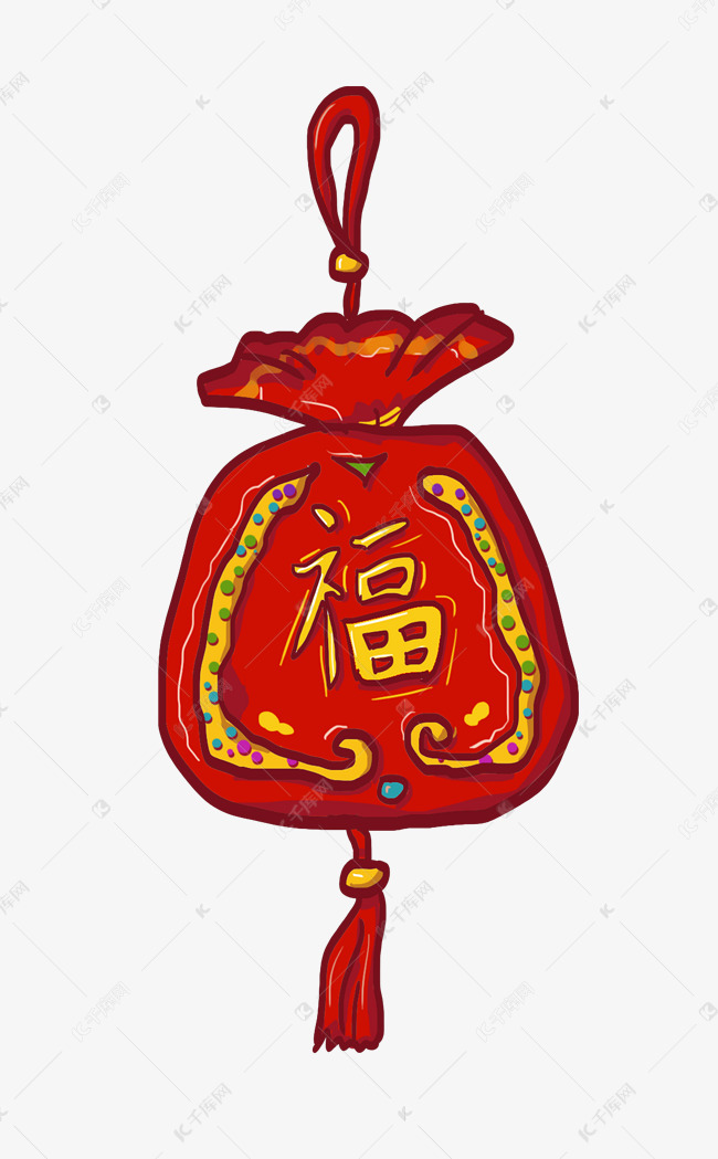 手绘红色福袋插画