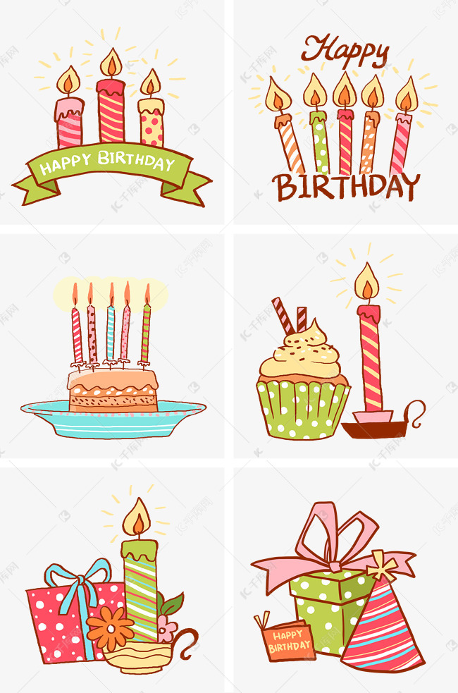 卡通手绘糖果色生日蜡烛组图png免抠素材图片免费下载-千库网