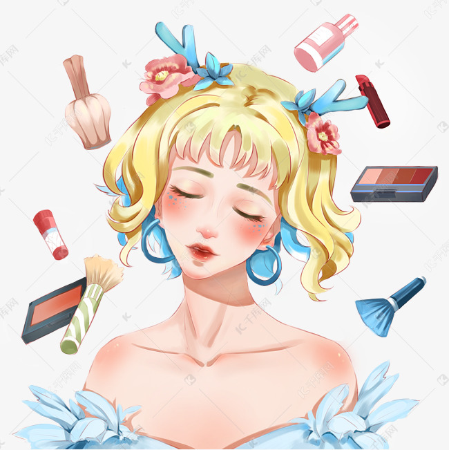 手绘美女化妆品插画素材图片免费下载