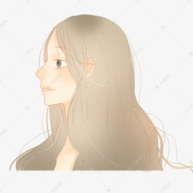 披散着棕色头发卡通女孩免抠图