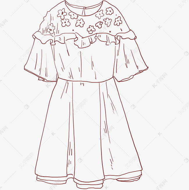 夏日线描裙子插画