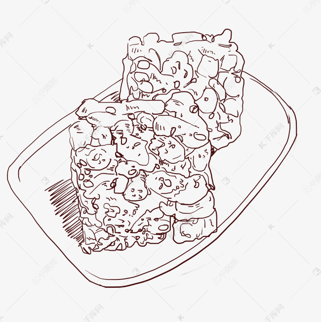 线描沙琪玛美食插画