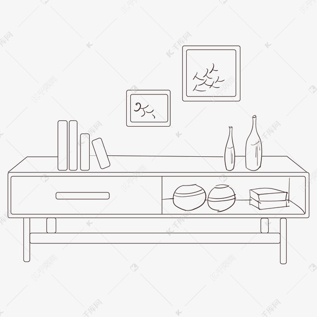 线描茶几手绘插画