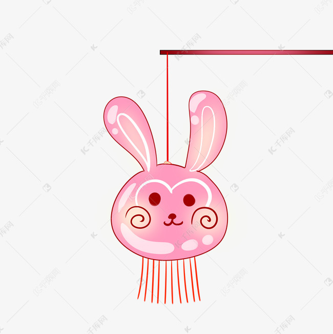 手绘粉色兔子灯插画
