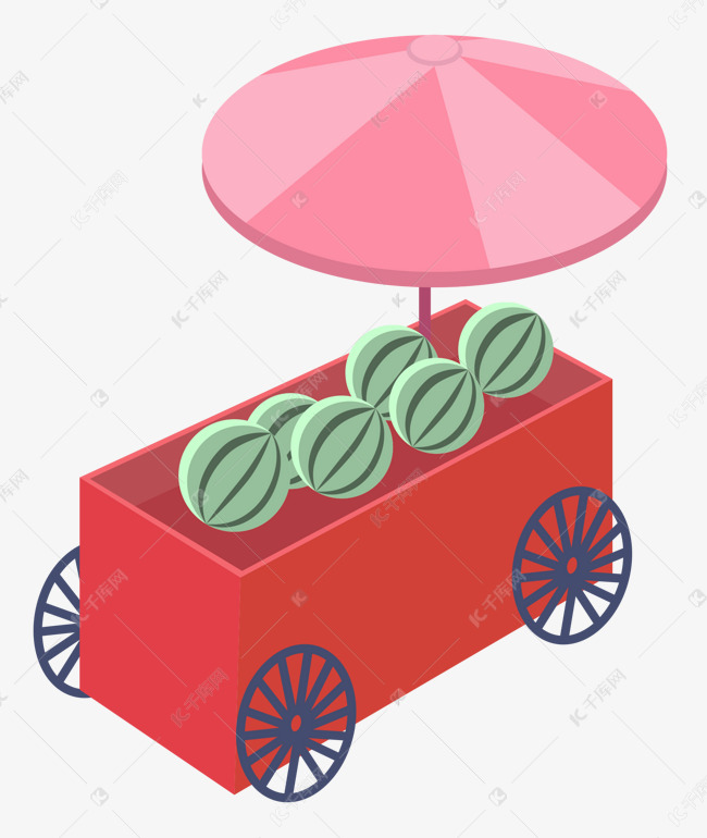 5d一车西瓜手绘插画