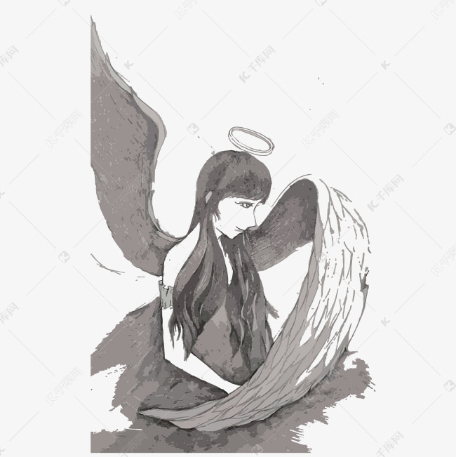 黑白天使美女素材图片免费下载-千库网