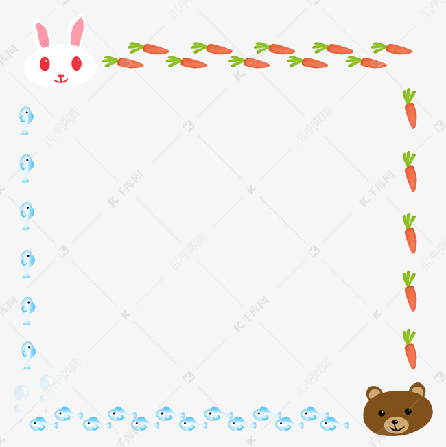 兔子萝卜和熊鱼素材图片免费下载_高清特色边框psd_千库网(图片编号