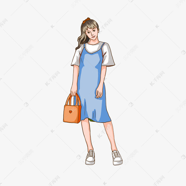 夏日穿搭手绘卡通少女