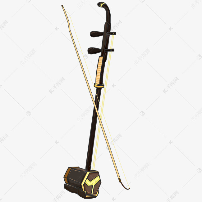 手绘二胡乐器插画