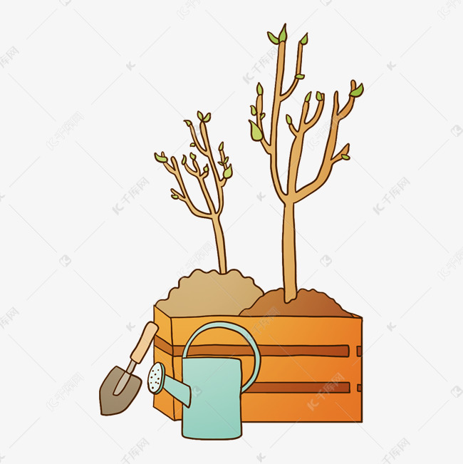 手绘植树培土插画