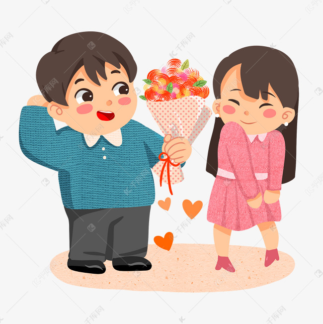 卡通手绘送花情侣设计