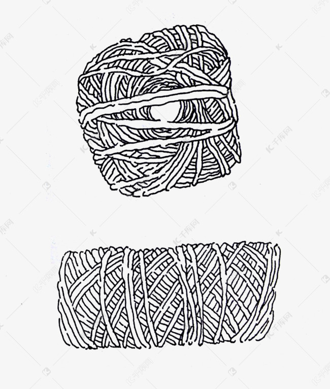 手绘黑白线条毛线团立面