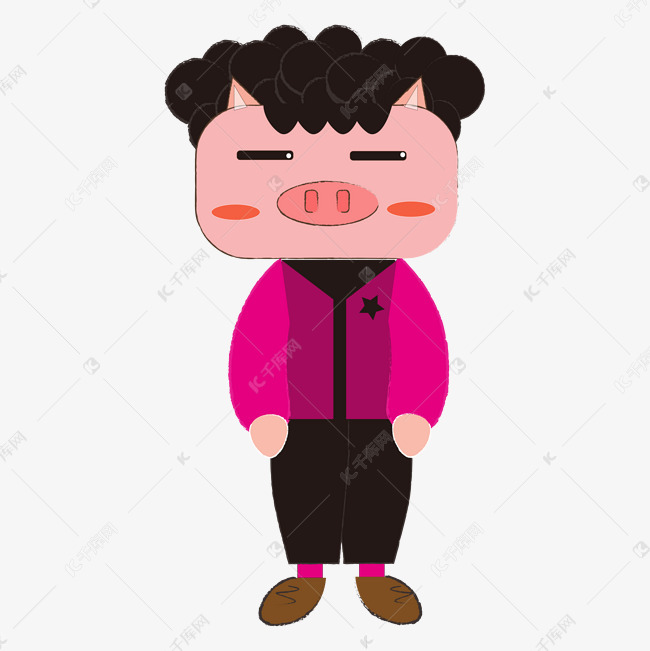 穿着休闲服饰的猪帅哥