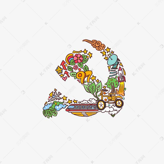 建党节党的生日党徽涂鸦风格卡通手绘q版多彩素材图片免费下载-千库网