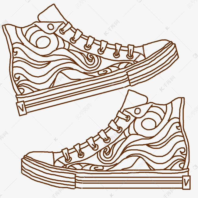 线描花纹帆布鞋