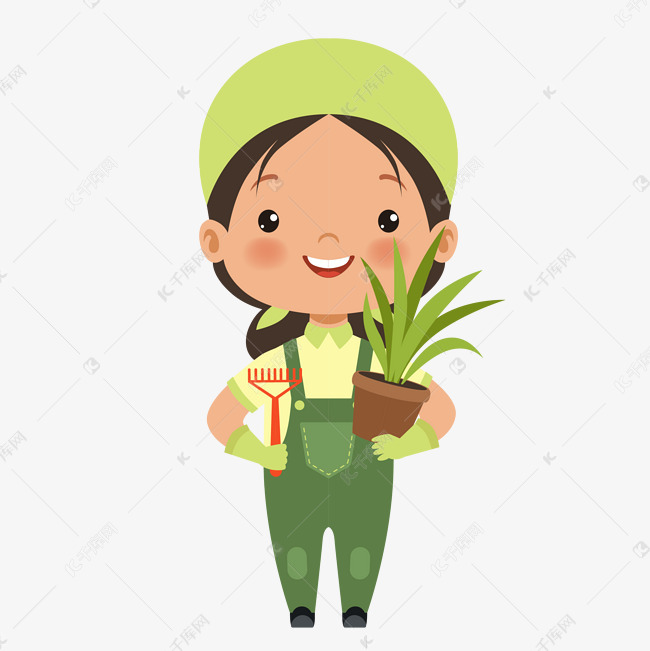 卡通手绘小女孩花匠