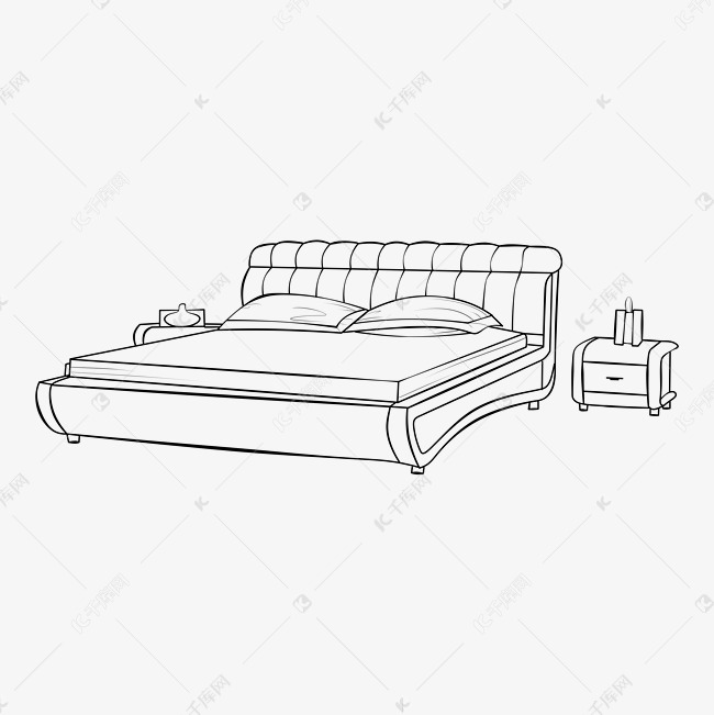 线描家具双人床插画