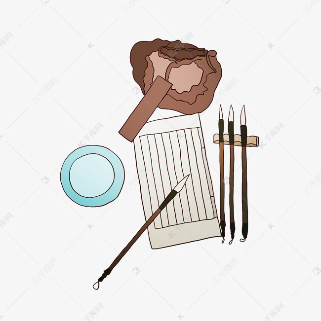 笔墨砚台毛笔毛笔架插画