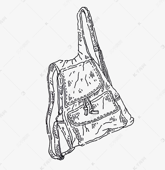 黑白手绘简笔画垂挂双肩包