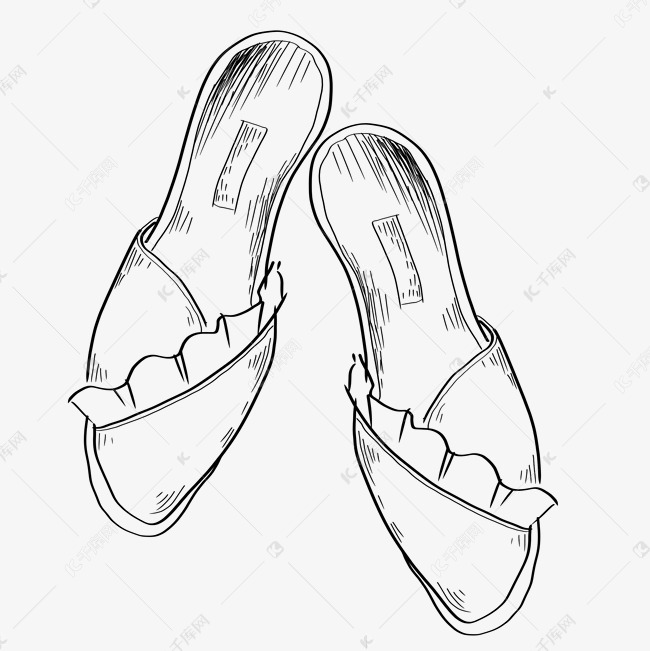 手绘线描凉拖插画