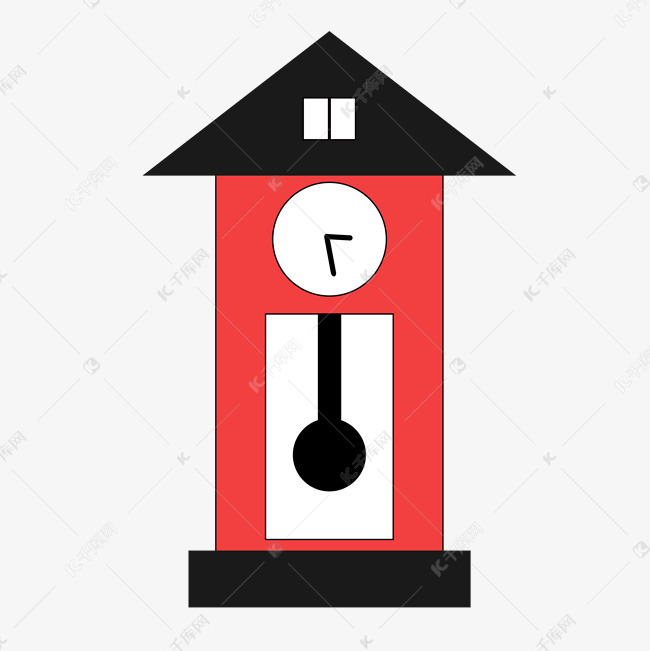 红色落地钟装饰手绘素材免费下载