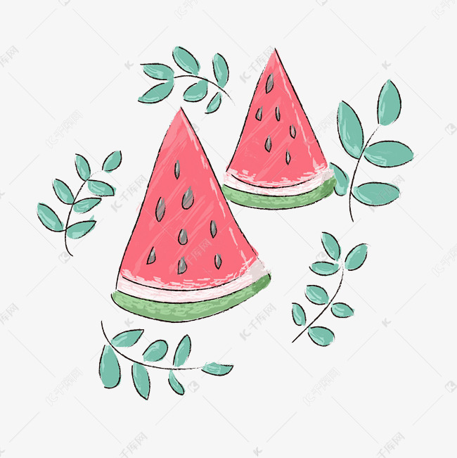 手绘清新可爱西瓜与叶子
