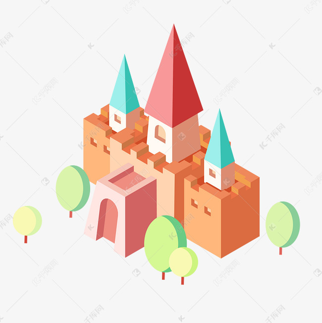 手绘2.5d城堡插画