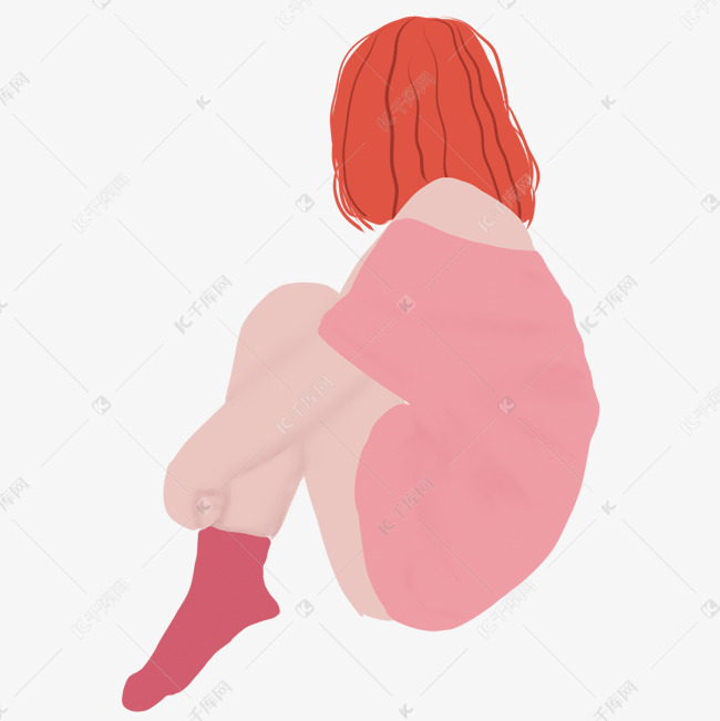 坐着蜷缩着腿的女孩