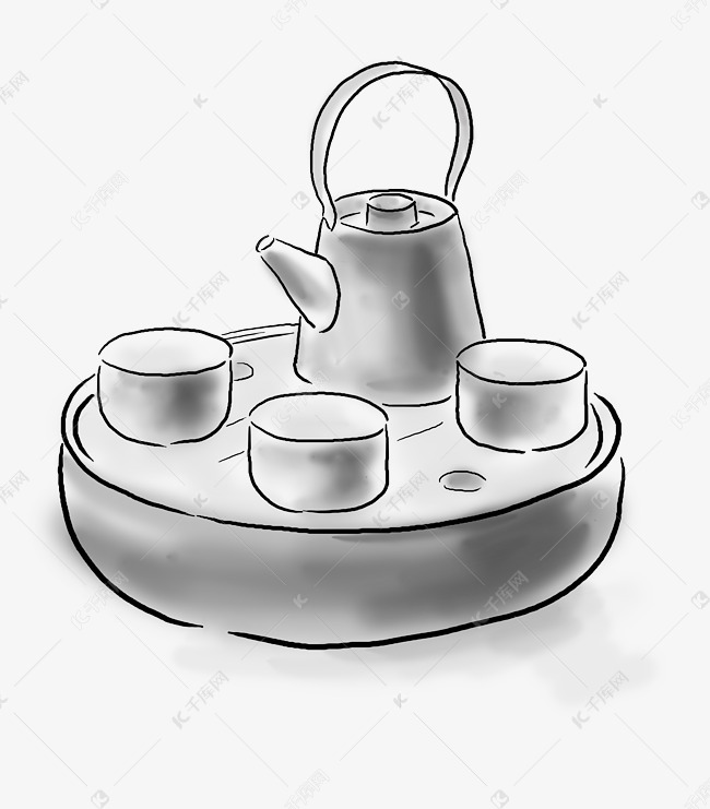 中国水墨手绘古风茶壶