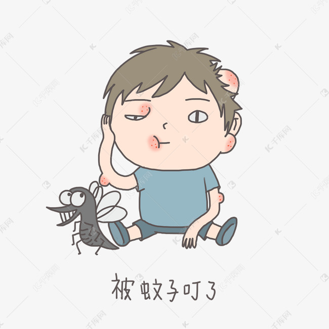 手绘插画有趣打蚊子小男孩被蚊子