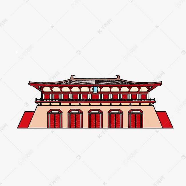 西安大明宫手绘插画