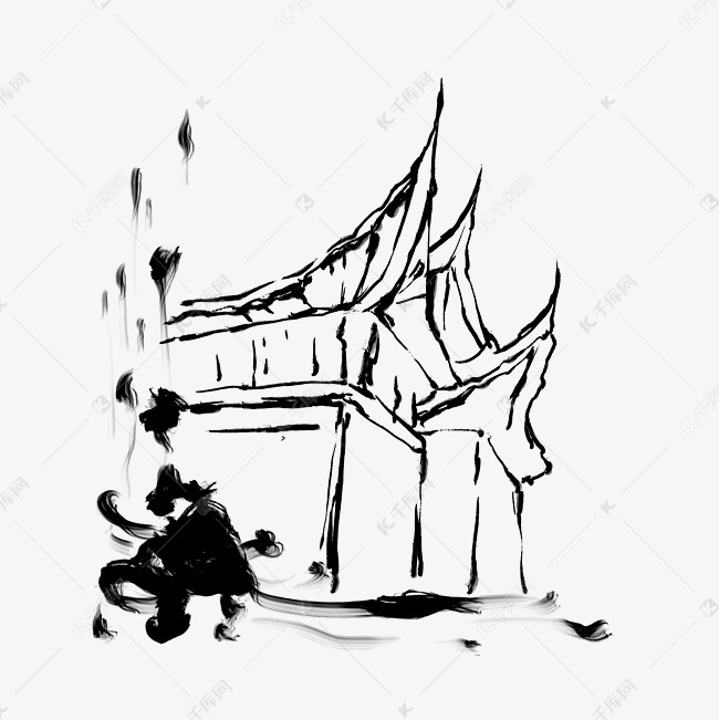 水墨风格屋檐黑白复古屋檐