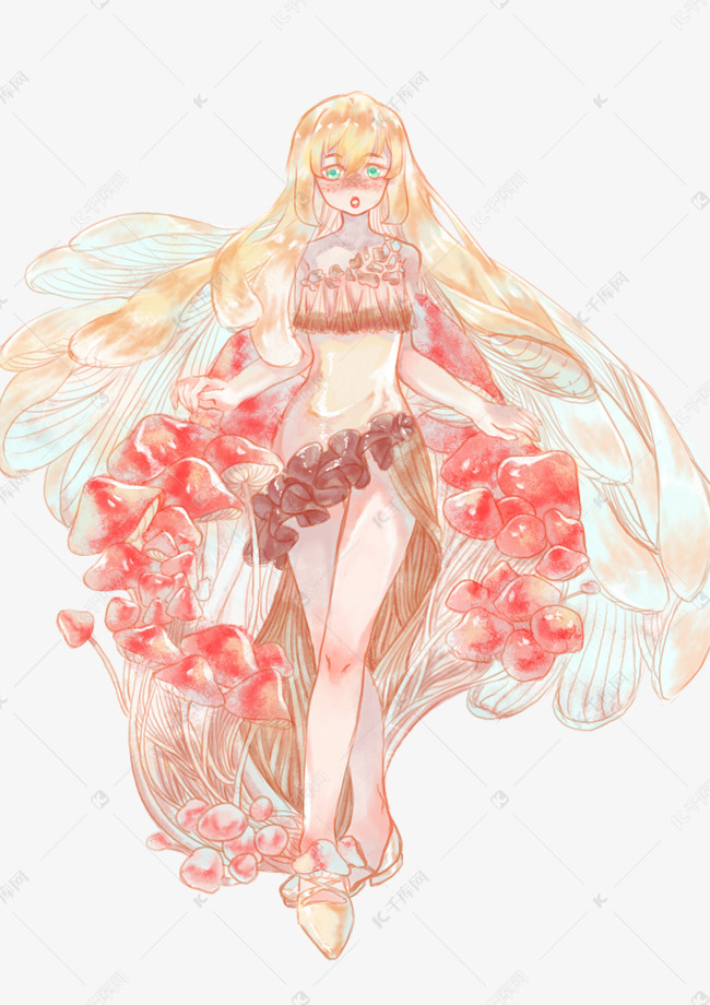 菇菇拟人少女系人物插画