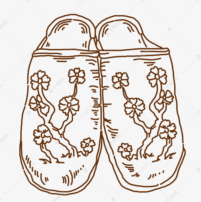 线描手绘棉拖鞋