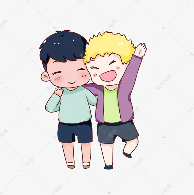 手绘q版开学日小学生的友谊