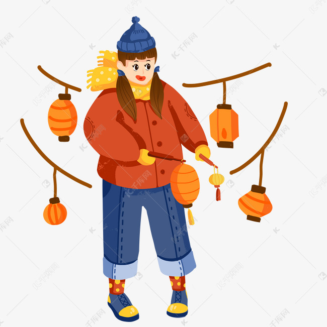 元宵节拿着灯笼的小女孩素材图片免费下载_高清psd_千库网(图片编号