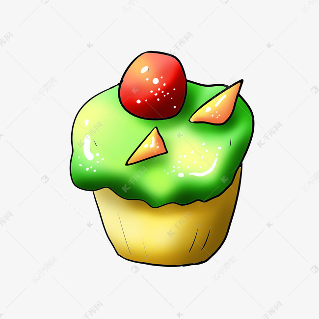 卡通绿色蛋糕插画