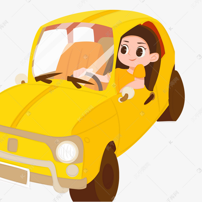 卡通开车出游的女人免抠图