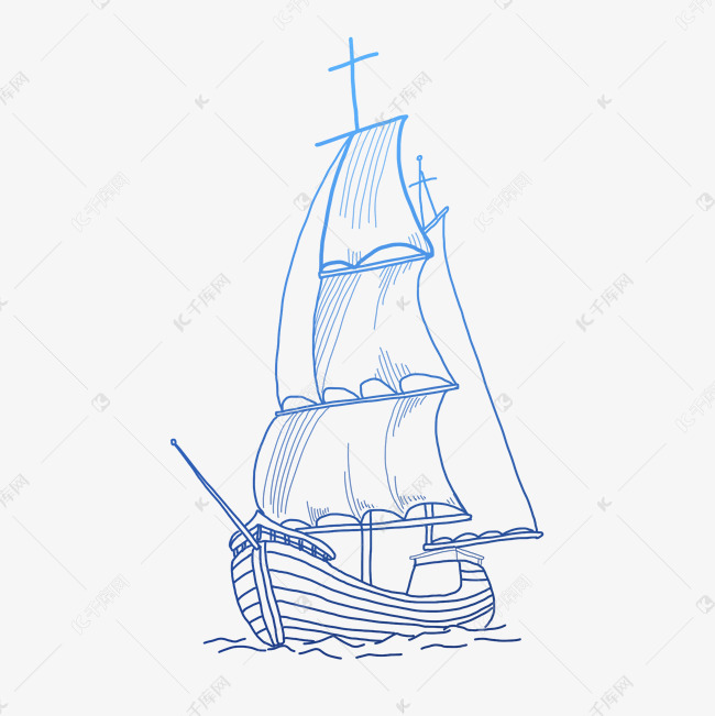 手绘线条渐变色帆船