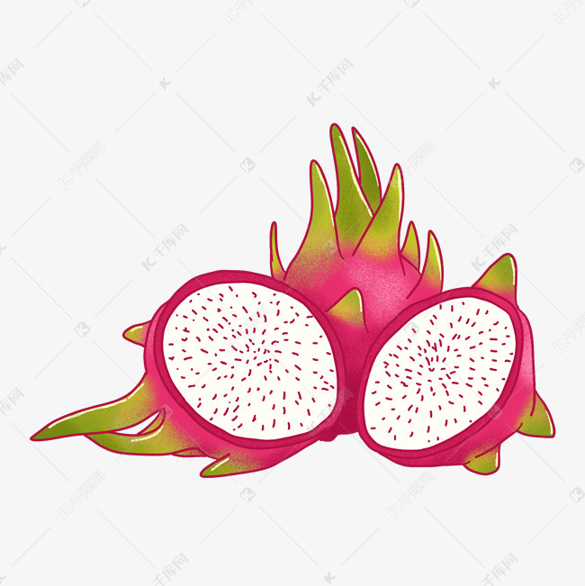 手绘切开的新鲜火龙果png免抠
