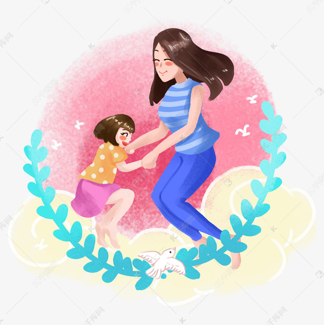母亲节卡通母女幸福生活之一起跳