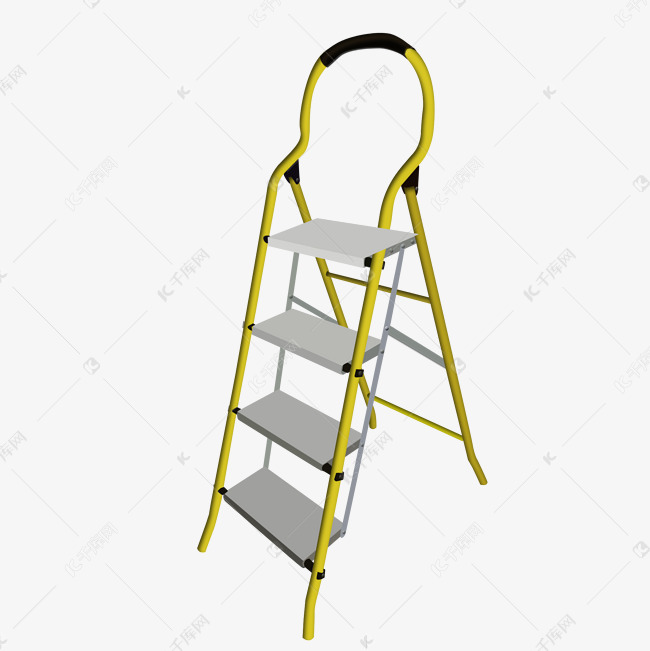 卡通家用商超黄色折叠便捷铝制人字梯png素材图片免费下载-千库网