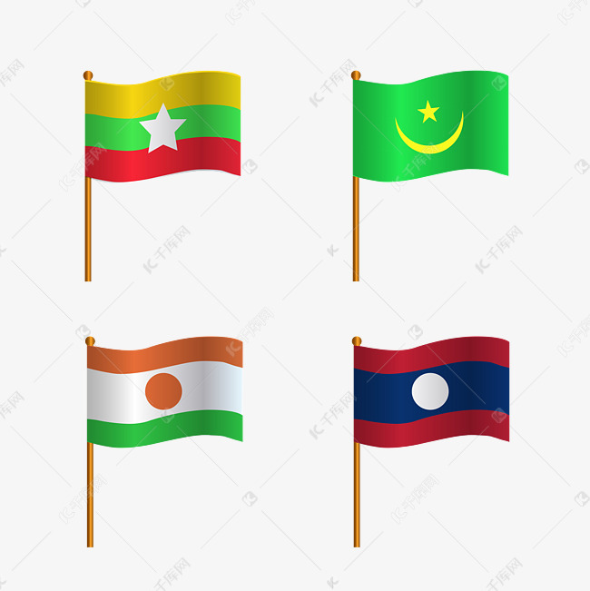 矢量卡通蓝色黄色绿色国旗